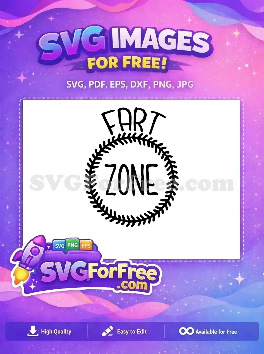 A free design featuring 'FART ZONE' in a playful, hand-drawn font, encircled by a unique leafy wreath. Download this free SVG.
