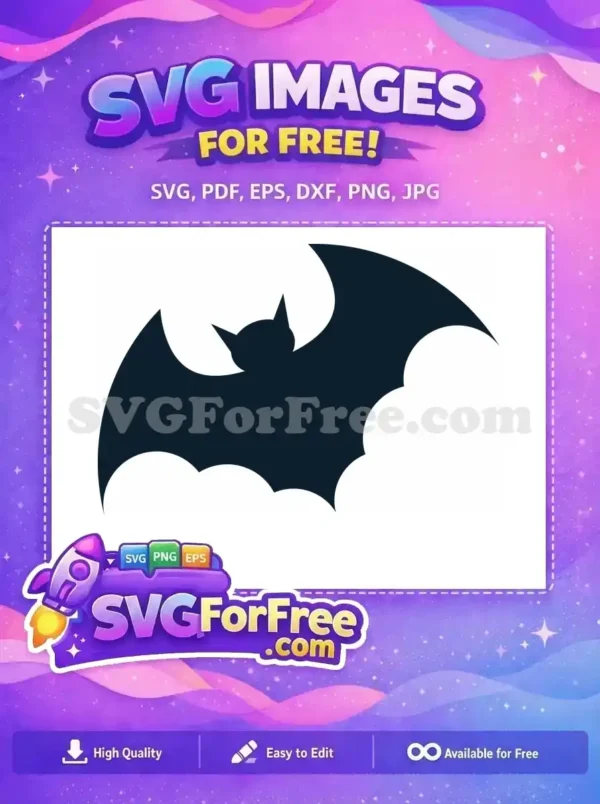 A striking dark blue free bat silhouette on a black background, ideal for free Halloween designs and nocturnal themes.