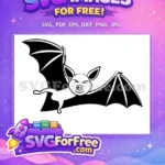 Free Happy Flying Bat Free Black White Silhouette Halloween Free SVG - Instant Download