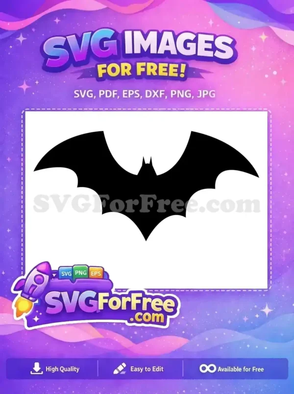 Download this free bat symbol SVG, a classic black silhouette perfect for superhero-themed projects and crafts.
