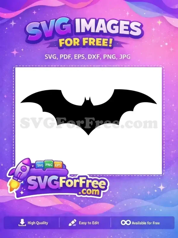 Iconic free Batman symbol SVG, a sleek black bat silhouette with outstretched wings, perfect for free creative projects.