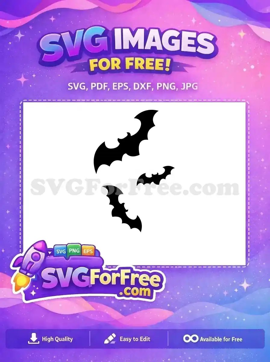 A free spooky bat SVG design, featuring a classic black silhouette of a flying bat, perfect for Halloween crafts.