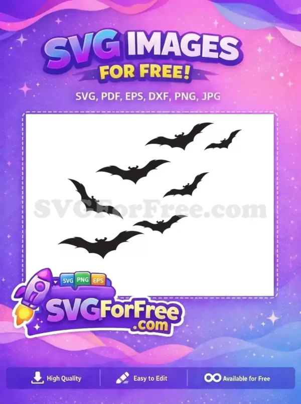 Free Flying Bat Silhouette Design for Spooky Projects A dynamic free SVG design featuring a large, stylized flying bat silhouette, perfect for Halloween crafts and decorations.