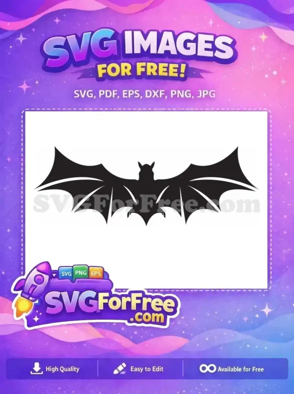 Free Spooky Bat Silhouette Design – Perfect for Halloween! A striking free black bat silhouette with wide-spread wings, ideal for spooky Halloween decor and craft projects.