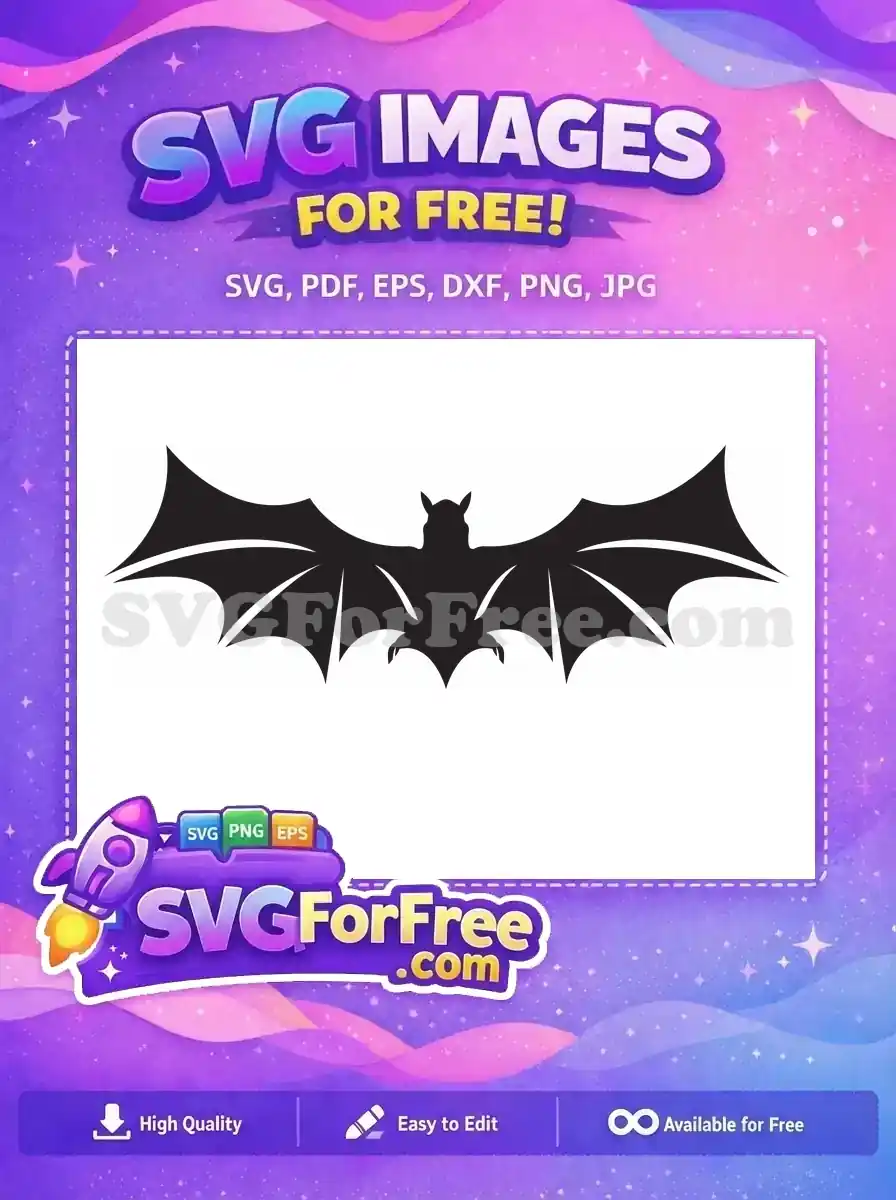 A striking free black bat silhouette with wide-spread wings, ideal for spooky Halloween decor and craft projects.