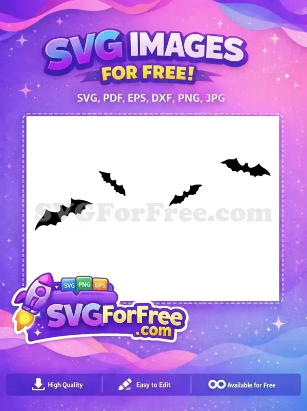 Two free black bat silhouettes flying, a versatile free SVG design ideal for Halloween decorations and crafts.