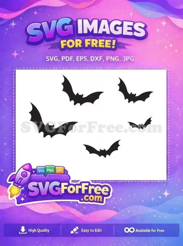 Four distinct free bat SVG silhouettes, perfect for Halloween decorations and spooky crafts. Download this free design now!