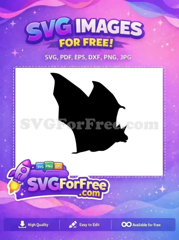 Free Bat Silhouette SVG – Spooky Halloween Design This free design features a striking black bat silhouette with outstretched wings, perfect for spooky free crafts and decorations.