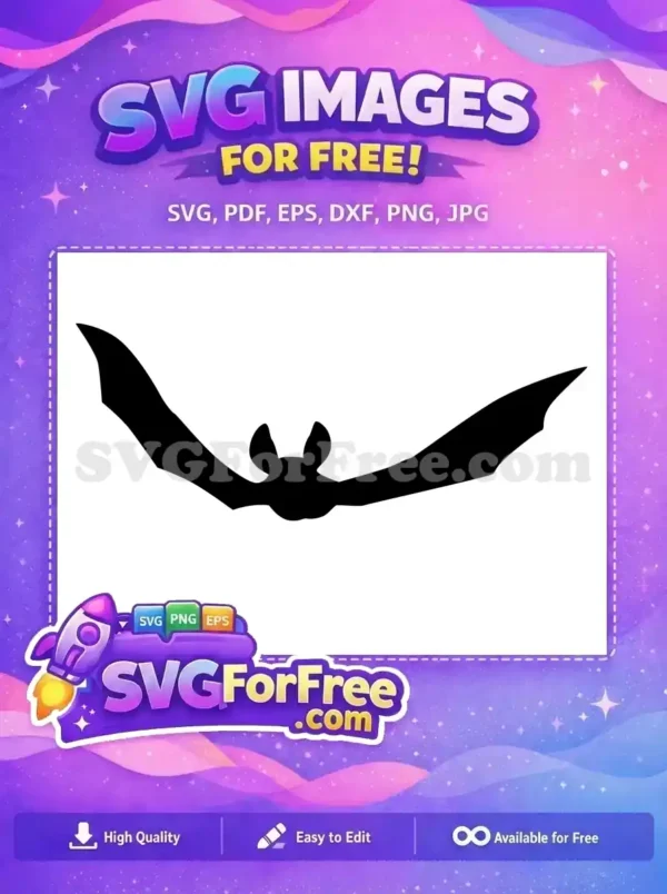 A striking free bat silhouette design with outstretched wings, ideal for spooky themes and DIY projects. Get this free design now!