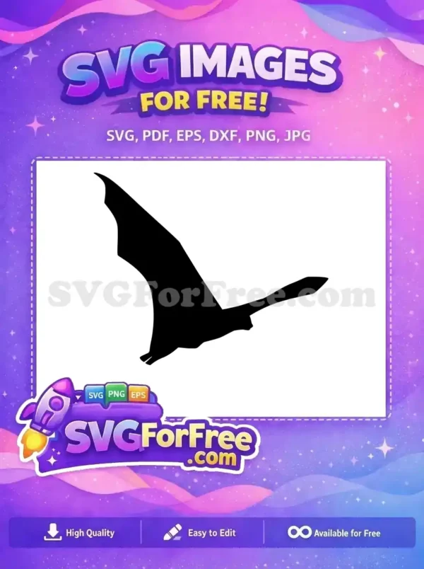 A graceful free SVG silhouette of a bird in flight, wings spread, designed for versatile creative projects and crafting.