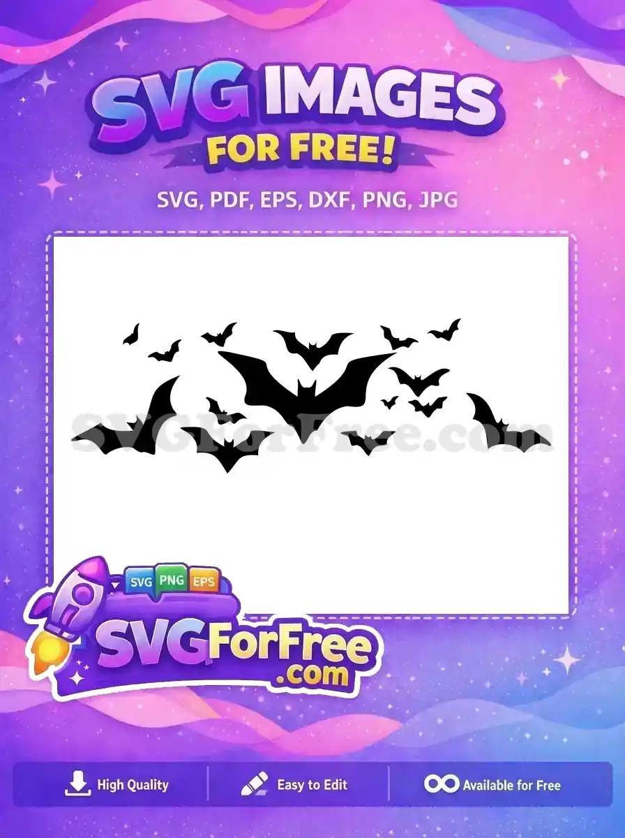 A compelling free design of a large swarm of black bat silhouettes flying, ideal for various Halloween projects.