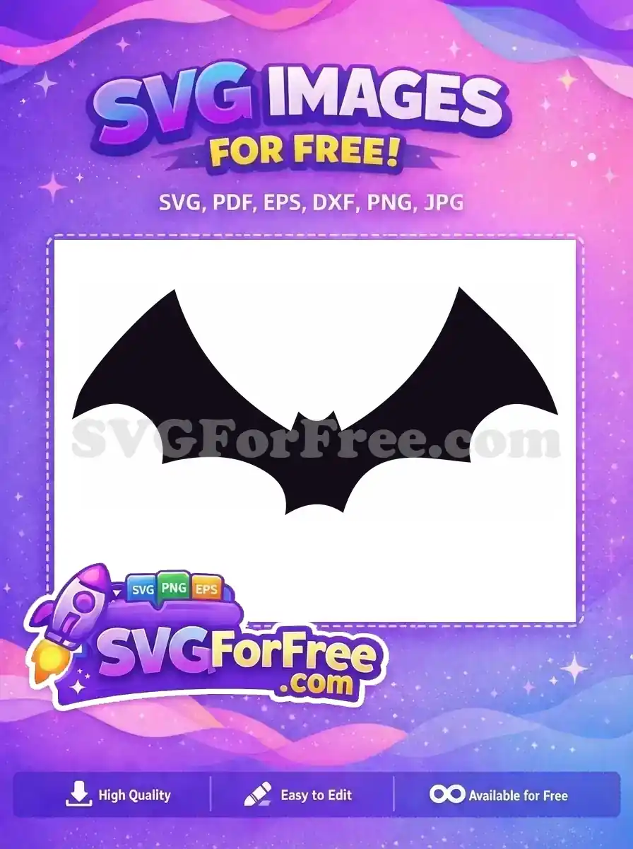 A striking dark purple free bat silhouette with outstretched wings, perfect for Halloween crafts and spooky themes. Free design.