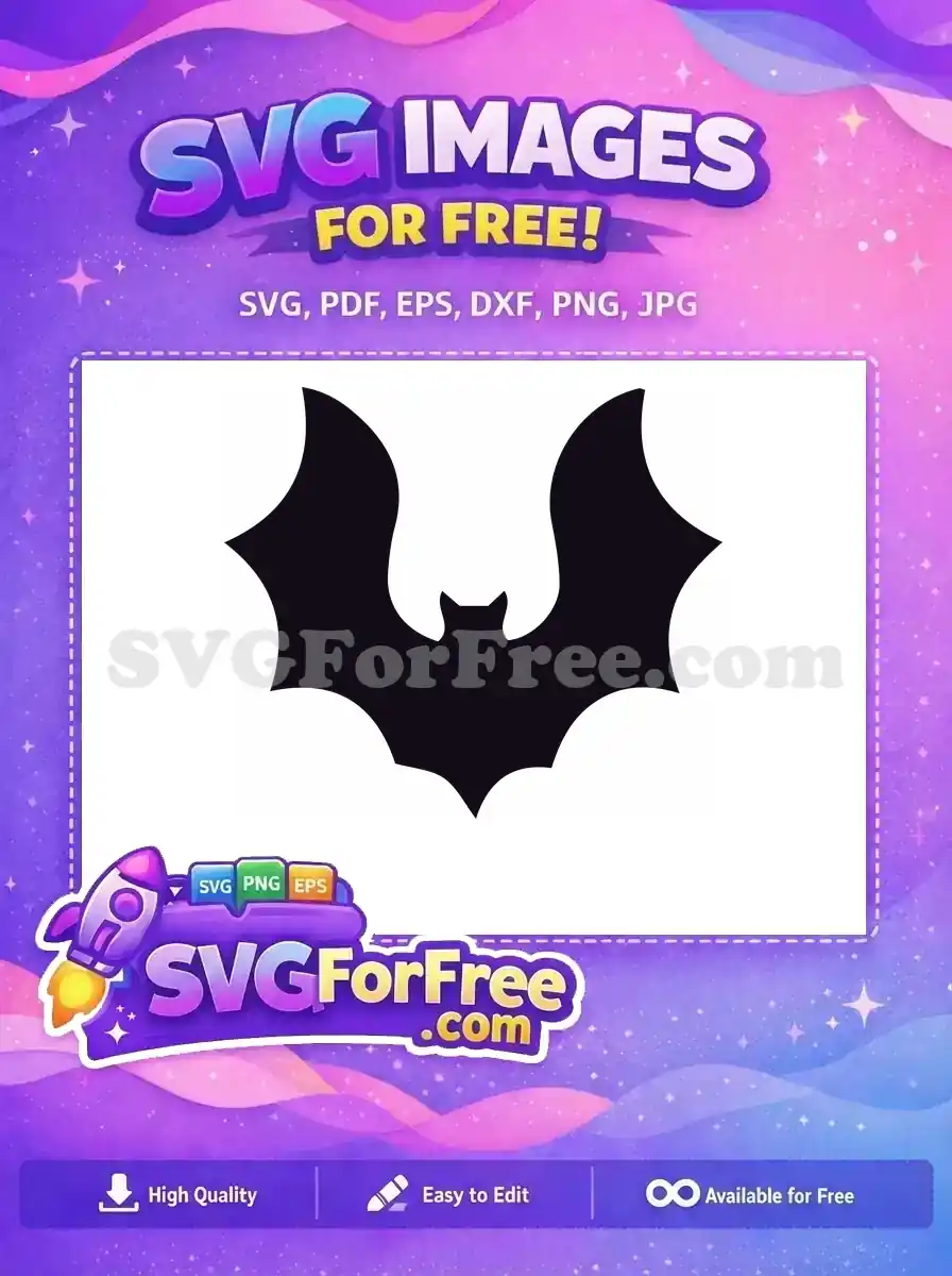 This free SVG offers a striking dark bat silhouette with wide wings, ideal for Halloween projects and spooky creative designs.