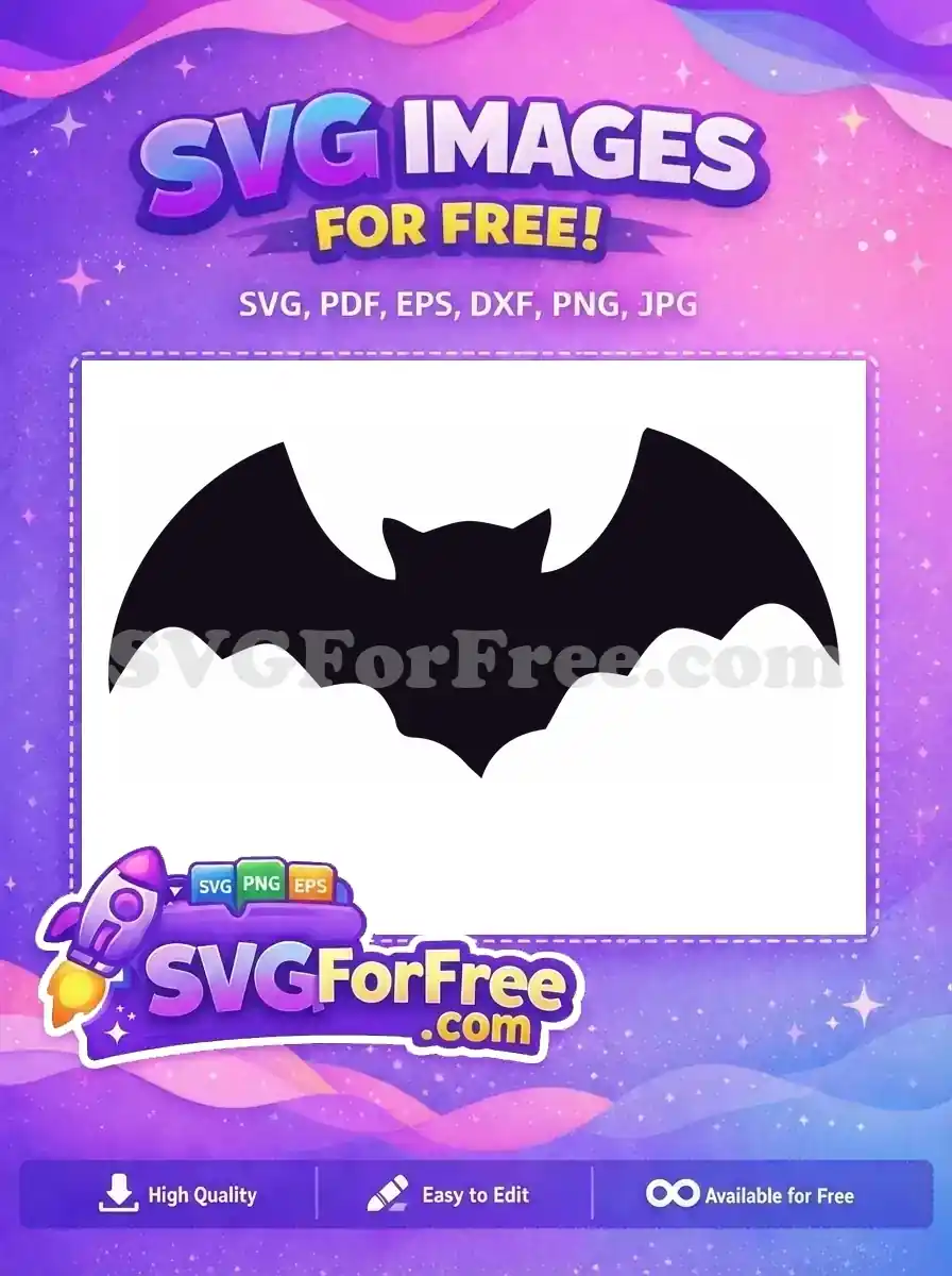 A free design featuring a classic dark bat silhouette with spread wings, ideal for Halloween crafts and free digital art projects.