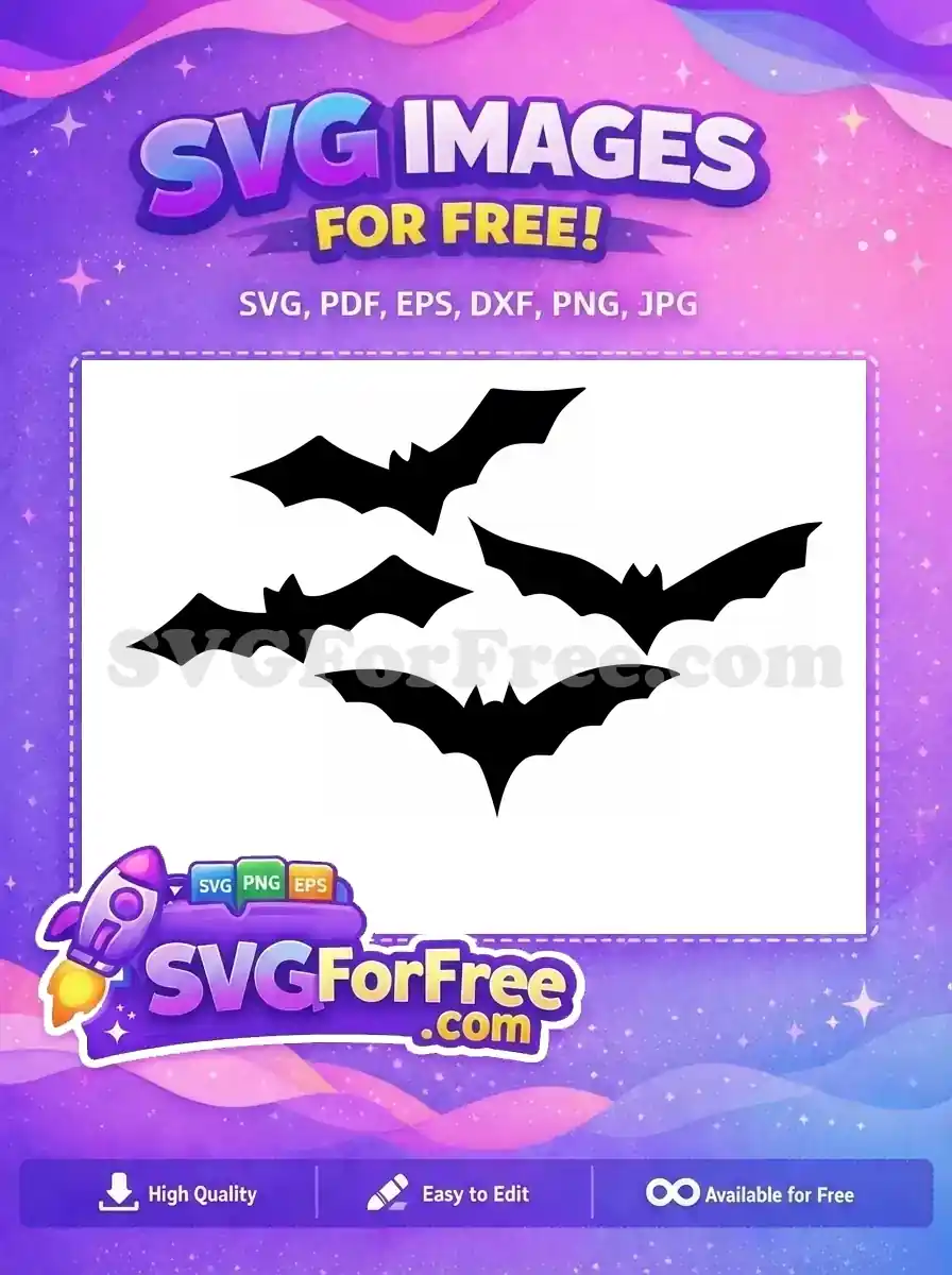 A free simple black bat silhouette, wings spread, facing left, ideal for Halloween and free spooky designs.