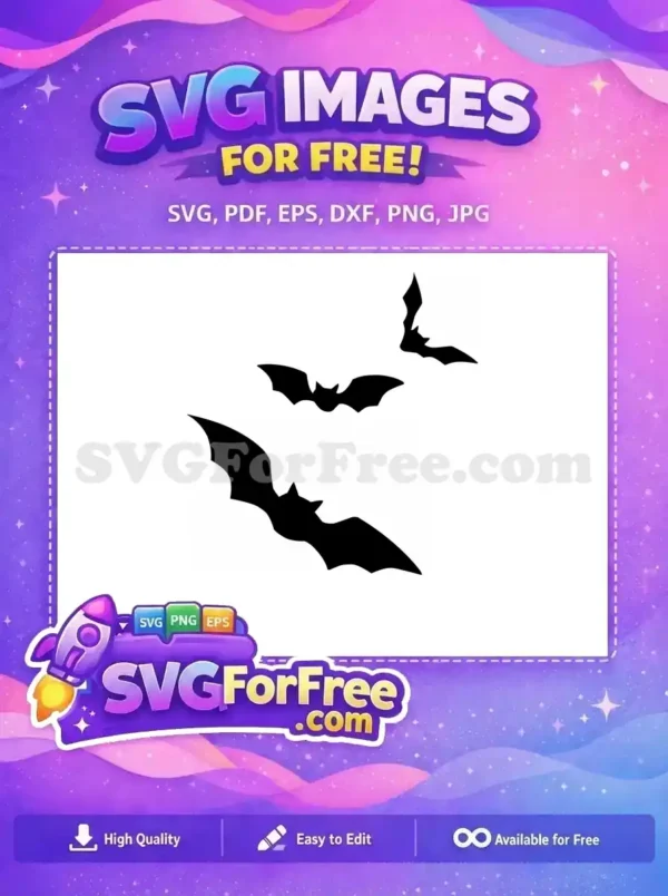 A free design featuring a classic black bat silhouette with outstretched wings, ideal for spooky projects. This free SVG is perfect for Halloween decor and crafts.