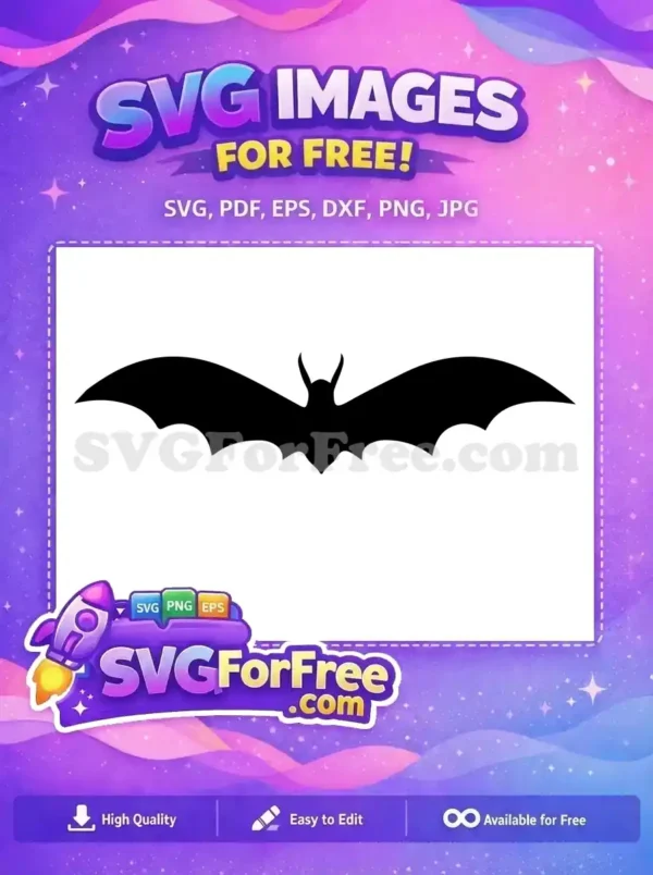 A free design featuring a classic black bat silhouette with wings spread, ideal for Halloween and spooky crafts. Get this free SVG now!