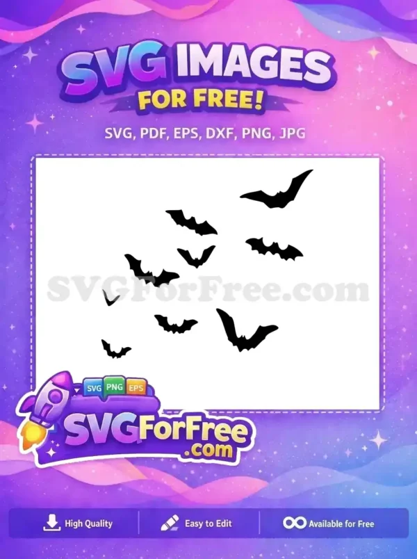 A striking free design showcasing multiple black bat silhouettes in flight, ideal for Halloween crafts and digital projects. Perfect free vector.