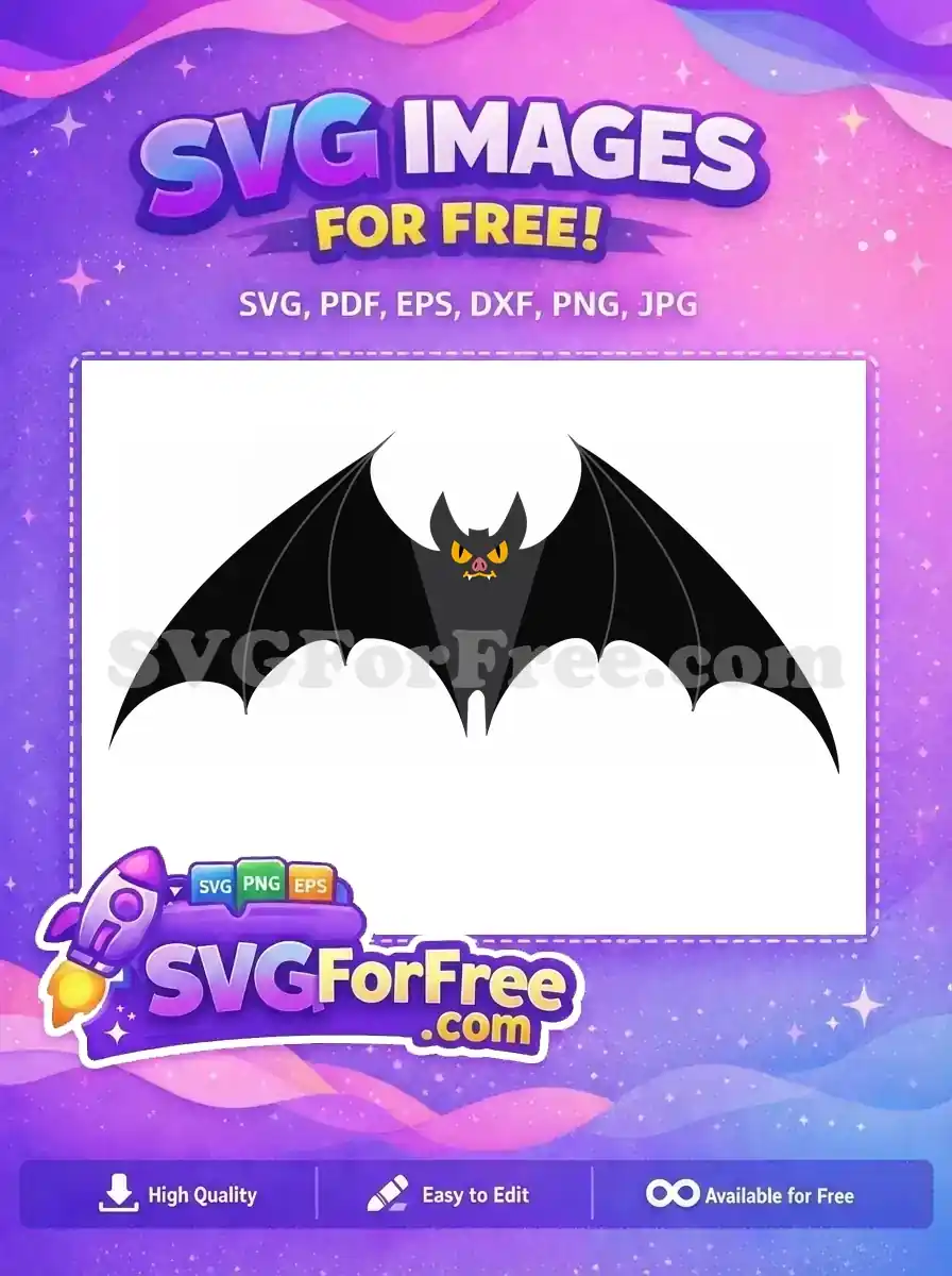 A striking free cartoon bat with wide wings and angry yellow eyes, perfect for Halloween projects. This free design is ready!