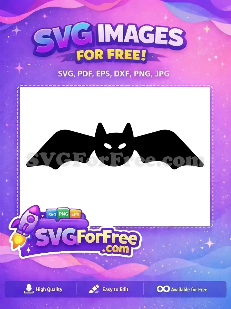 A charming free bat design featuring a simple black silhouette with bright white eyes, ideal for festive decorations.