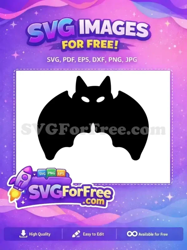 A free black bat silhouette with glowing white eyes, ideal for Halloween decorations and spooky free design projects.