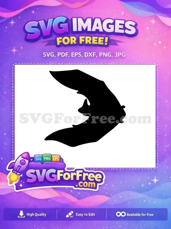 A striking free black bat silhouette, ideal for Halloween crafts and various digital projects. This free SVG is ready for download.