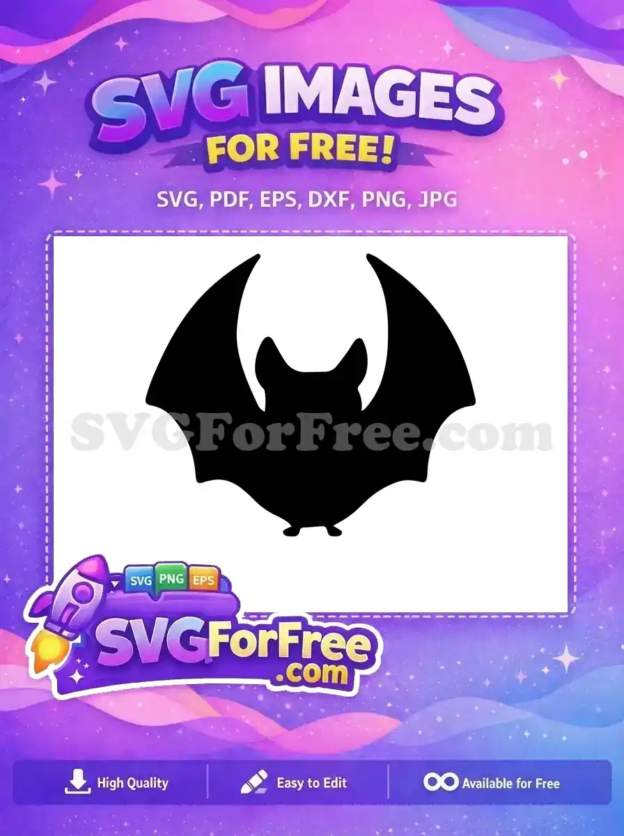 A high-quality free SVG of a black bat silhouette with outstretched wings, ideal for Halloween and spooky free designs.