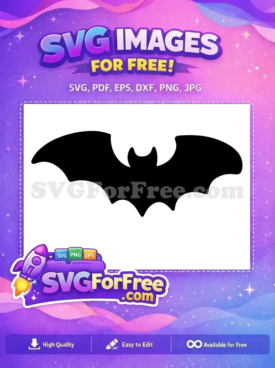 A free, classic black bat silhouette, ideal for Halloween decorations, crafts, and spooky designs. Download this free SVG!