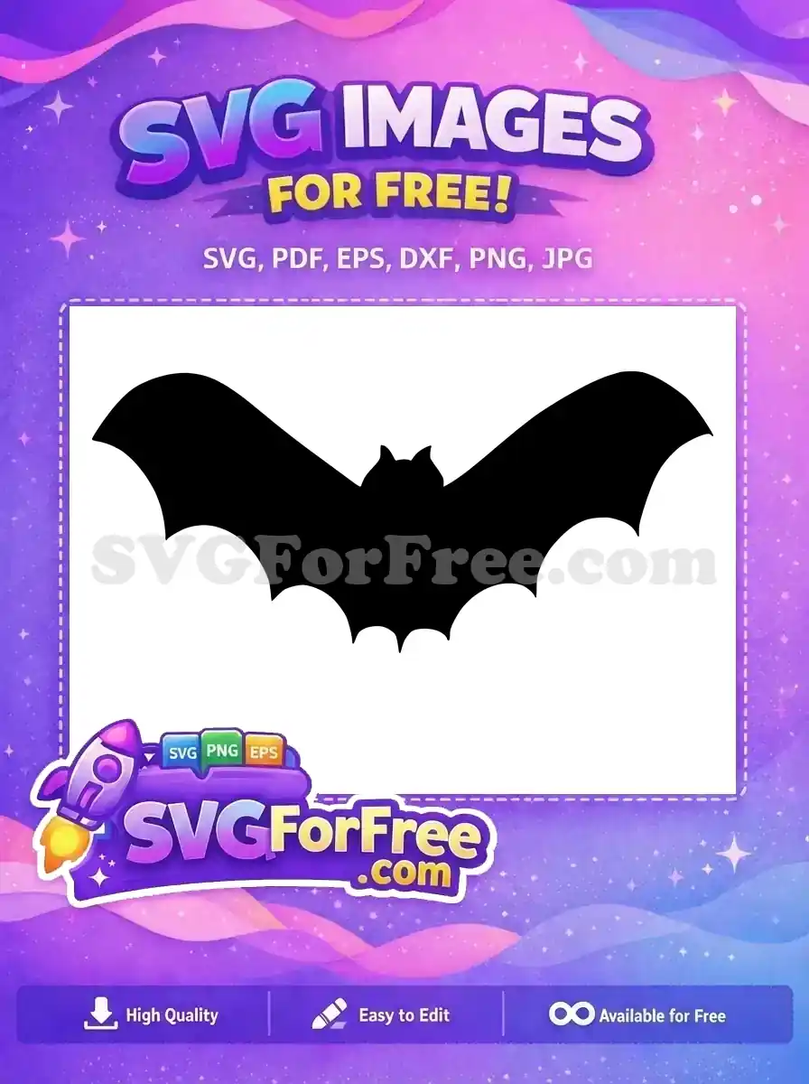 A striking black bat silhouette free design, wings spread wide, ideal for Halloween decorations and craft projects. Get it free!