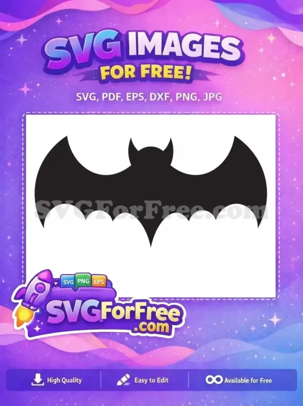 A striking free black bat silhouette with outstretched wings, ideal for spooky themes and craft projects. This free design is highly versatile.