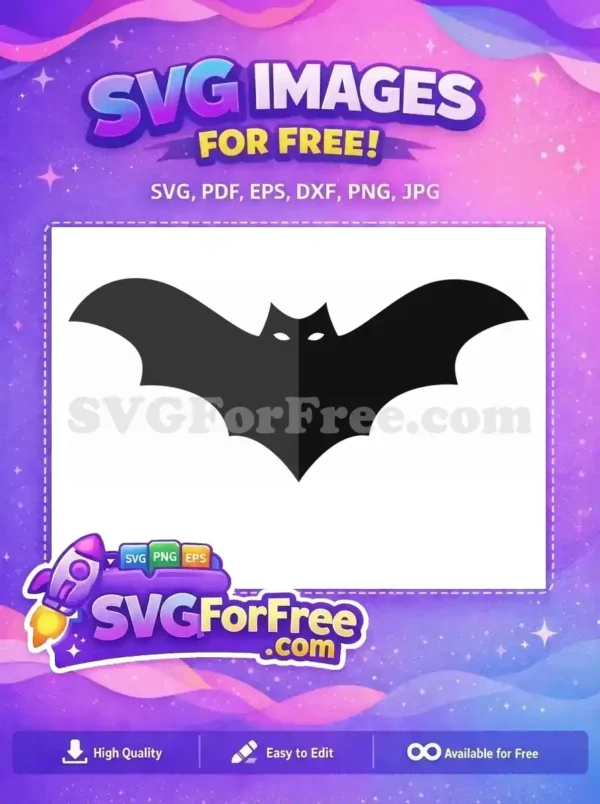 A free minimalist black bat SVG with glowing white eyes, ideal for Halloween crafts and free spooky designs.