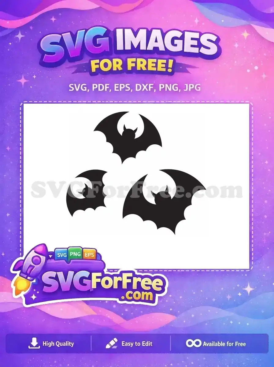 Three free spooky bat silhouettes in a dark grey hue, ready for Halloween crafting. This free design is perfect for all your eerie creative projects.