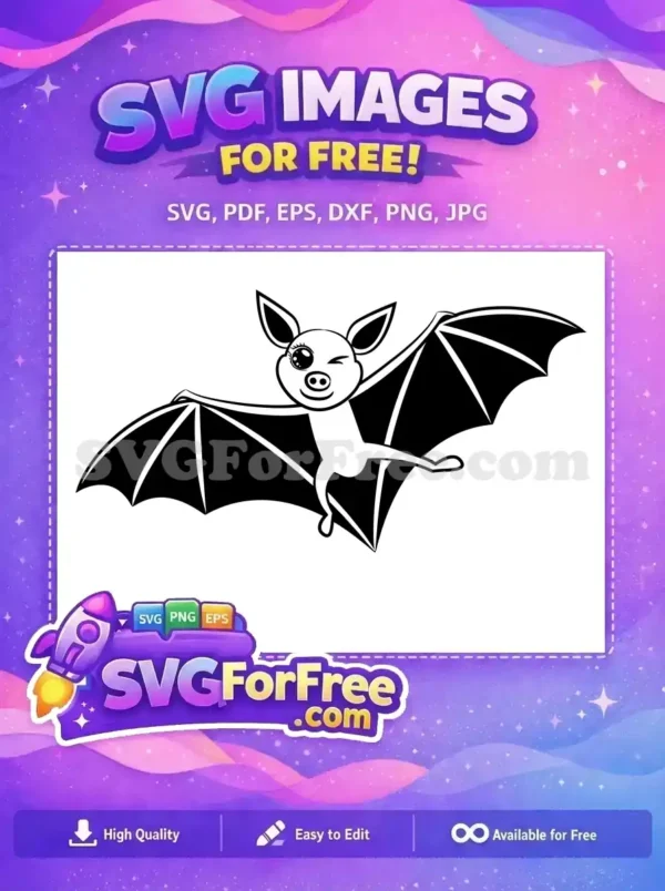 A charming black and white winking cartoon bat free design, ideal for Halloween crafts and fun projects. This free SVG is ready for download.