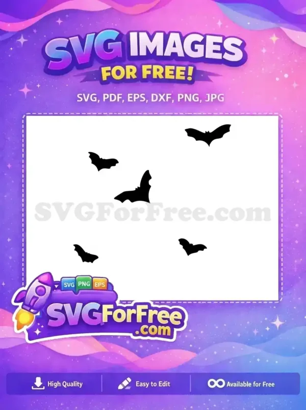 Free Flying Bat Silhouettes SVG – Spooky Halloween Design Four dynamic free bat silhouettes in various flight poses, a spooky and versatile free SVG design for Halloween decor.