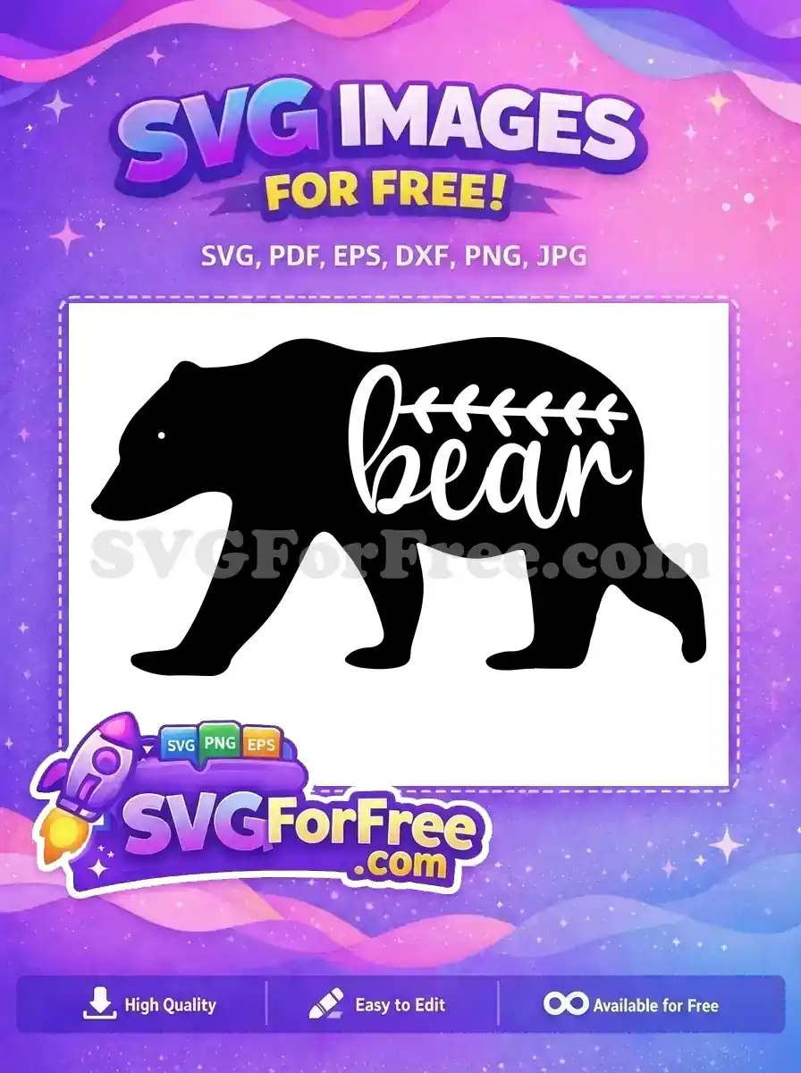 A striking black bear silhouette with 'bear' in elegant white script inside, a free design perfect for nature-themed projects. This free SVG is a must-have!