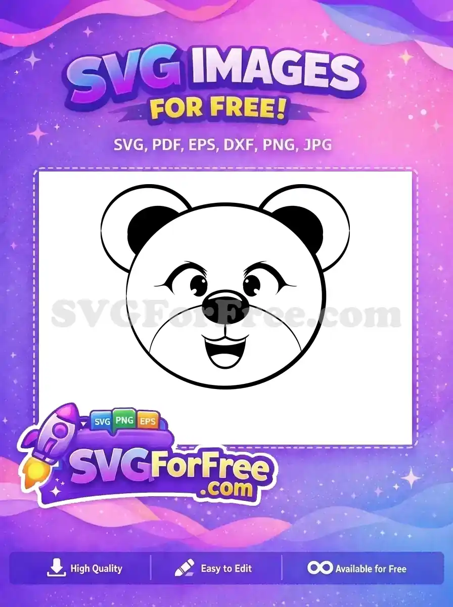 A free SVG of a friendly, smiling cartoon bear face, outlined in black, ideal for children's crafts and designs.