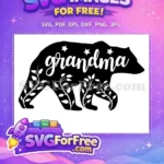 Free Black Bear Silhouette Free White Stars Cursive Grandma Vines Free SVG - Instant Download