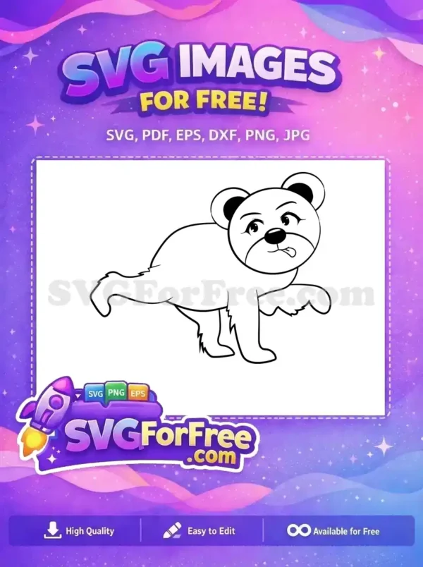 Free Playful Bear Cub SVG – Adorable Outline Design A charming free bear cub SVG outline, standing playfully with tongue out. Ideal free design for kids' crafts.