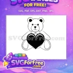 Free Cute Bear Free Black Heart Bow Tie Valentine Free SVG - Instant Download