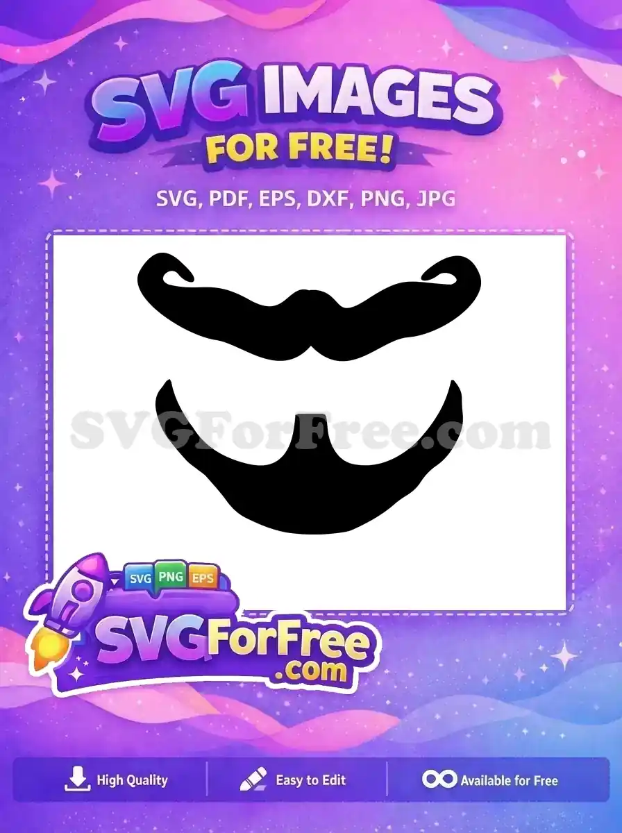 A free design featuring a bold black handlebar mustache and a matching goatee for a distinguished, vintage look.