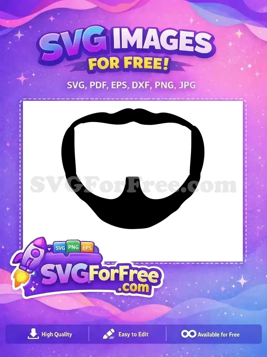 A striking free black silhouette of a classic beard and mustache, ideal for avatars, logos, or themed designs. Enjoy this free vector graphic.