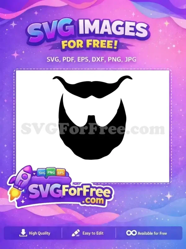 A free, stylish black silhouette of a full beard and handlebar mustache design, perfect for various creative projects.