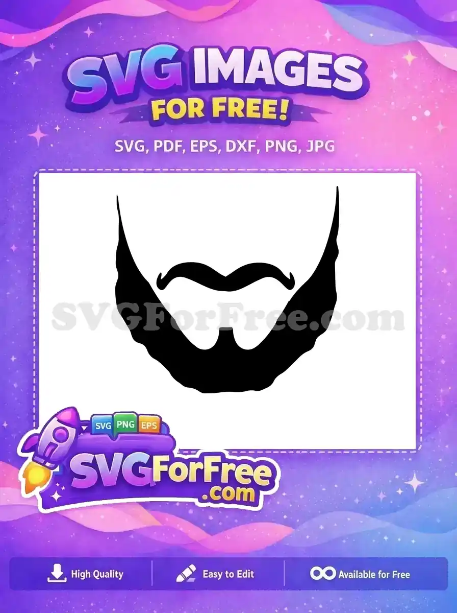 A free vector silhouette of a classic full beard and curled mustache, ideal for various creative projects. Download this free design now!