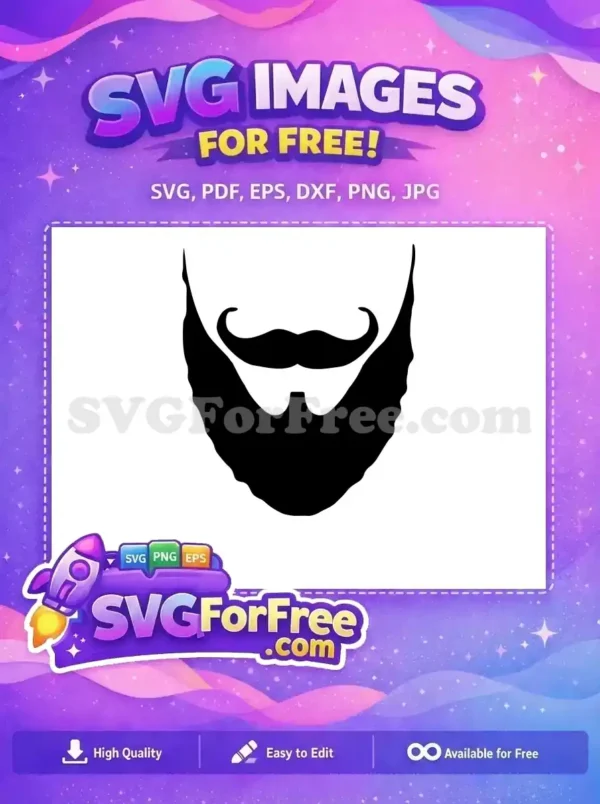 This free beard and mustache SVG offers a bold, classic silhouette, ideal for diverse creative projects. Easily customizable.