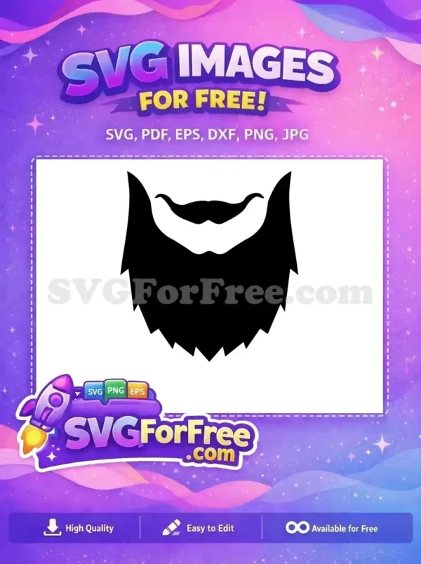 A bold, free black beard and mustache design, ideal for crafting, apparel, or digital projects. Download this free SVG now!