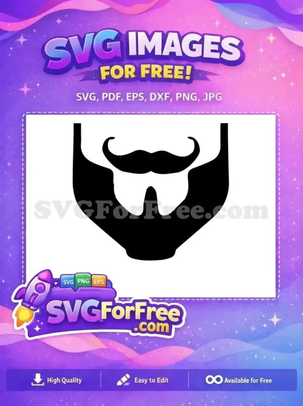 A striking free SVG of a black silhouette beard and mustache, ideal for vintage-themed designs. This free design is versatile.