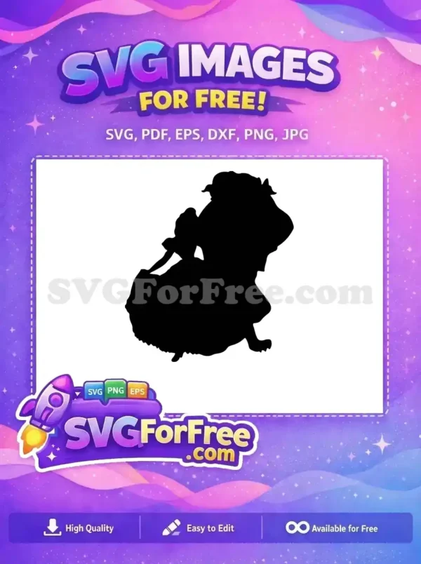 A free SVG silhouette of Belle and Beast dancing, capturing their iconic fairy tale romance. Ideal for Cricut, crafts, and decor.
