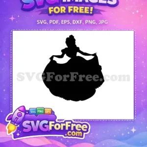 A free elegant princess silhouette SVG, showcasing a woman in a flowing ball gown, ideal for various free craft projects.