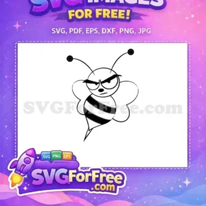 Free Angry Bee SVG: Unique Grumpy Insect Vector Design Discover this free design: an angry black and white cartoon bee, perfect for crafts and digital projects. Its scowling face adds unique character.