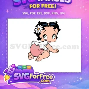 An adorable free Baby Betty Boop crawling, featuring her iconic look with a daisy. A charming free SVG design.